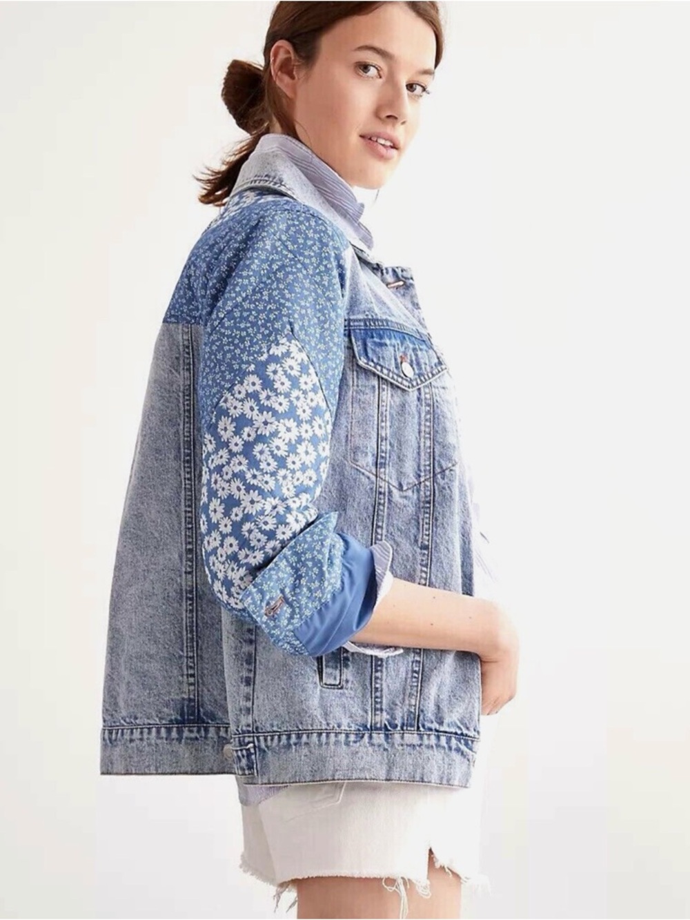 Avec Les Filles Denim Trucker Jacket Cottagecore quilted Patchwork Small - Picture 3 of 12